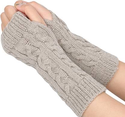 AlexVyan Knitted Woolen Warm Fingerless Gloves Winter Accessories Hand Warmer for Women Wool Arm Warmer