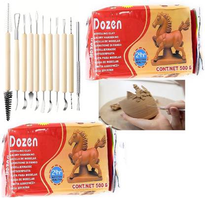Shivijay Dozen Hand Modeling Clay With 11 Pcs Wooden Handle Tools for Art and Craft_01 Art Clay