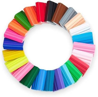 KRAFTMASTERS 24Pcs Polymer Clay Kit with 1 Clay Tool Set 1 KeyChain,Hooks and Beads Each Art Clay