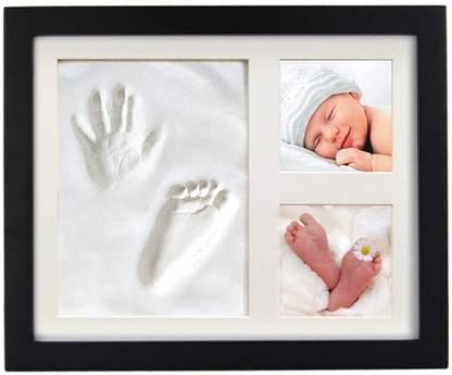 Dream Gifts Baby Clay Handprint & Footprint Kit with XL Black Box Frame (14.5"x11"x1") & White Colour Impression Art Clay