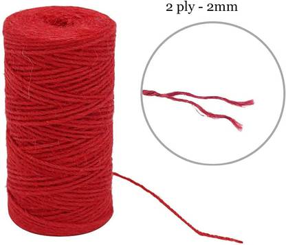 GIFTI SKY Jute Twine Threads, Color String Rope 75 Meters 2ply 2mm for Artworks |Red