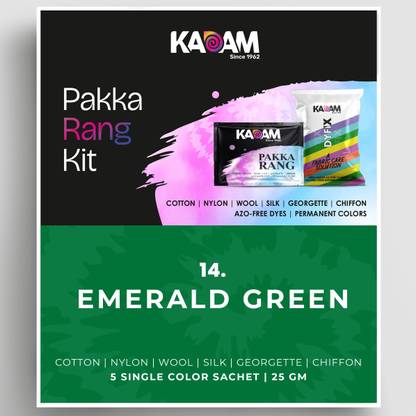 KADAM Pakka Rang Fabric Dye Shade 14 Emerald Green | 25g Pack for Cotton and Clothes