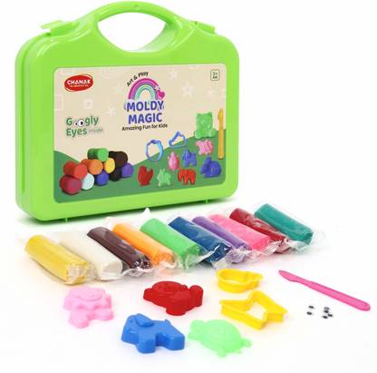 Aditi Toys Moldy Magic 10 Colorful Dough with Foldable Suitcase for Kids (Green Suitcase)