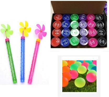 imtion 3 in 1 ( 2 mini bouncing ball + 1 Bubble stick + 3 Slime jelly