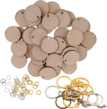 R H lifestyle Circle Mdf with Small Mandala Art Board with Keychain Rings & Jumprings 50 Pcs