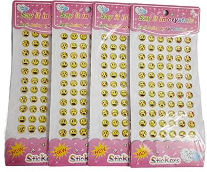 खुशा क्रिएशन्स 3D Crystal Stone Smiley Stickers For Craft Projects,Decorations ,DIY (Pack Of 4)