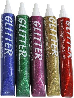 ASIAN HOBBY CRAFTS Multicolor Glitter Sparkle Glue Tubes : Pack of 5pcs : 25ml Each Tubes - Set A