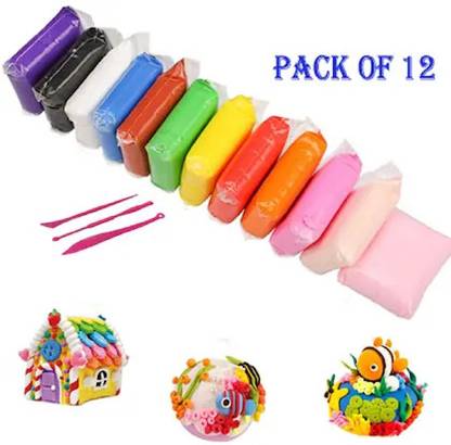 KELOSK 12-ps Colorful Dry Clay for Kids Air Clay with 3Tool Fun Toy Kit Soft super Clay