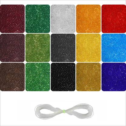 INDIKONB Glass Transparent Seed Beads 11/0 2 mm for Jewellery Making Material for Earring , Necklace , Bracelet Jewelry Making Set for Girls and Women - includes Glass Transparent Small Multicolor See