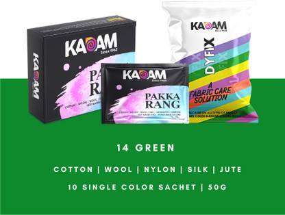 KADAM Fabric Dye Colour, Shade 14 Green, Pack of 10 Single Color Pouches