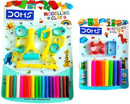 DOMS Modelling Clay with Various Moulds Multicolour pack of 2