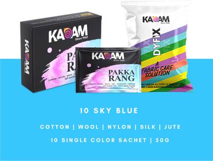 KADAM Fabric Dye Colour, Shade 10 Sky Blue, Pack of 10 Single Color Pouches