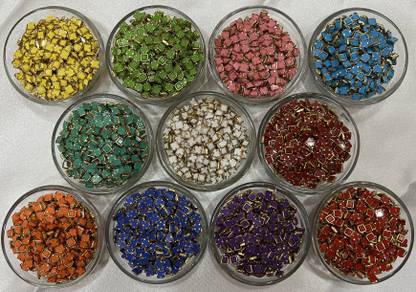 UniKart Colour Kundan Beads Square 4x4mm Set of 1100 Pcs with Fabric Glue & Storage Box