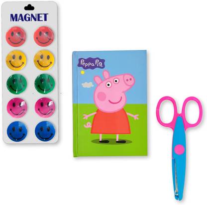 ASSA RETAILS Border Edge Paper Cutting Scissors, Peppa Pig cover Diary, Colorful smiley.