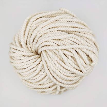 Sui Dhagga Twisted Cotton Rope Macrame 25 Meter, 8mm Off White.