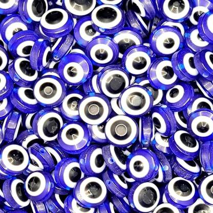 INDIKONB Flat Evil Eye Nazariya Charms | Eye Beads | Blue Circle Beads (Pack of 100)
