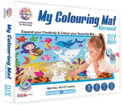 रत्ना'एस My Coloring Mat Mermaid Washable & Reusable Mat size 40 x 27 inches (1088)