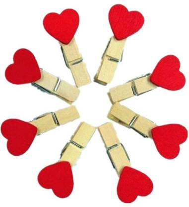 AGC Paper Clips, Wooden Photo Paper Clips (Heart Design) (Pack of 10)