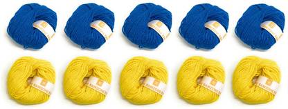 rawzone Wool Hand Knitting Soft Crochet Yarn Ferozi Blue And Yellow Color Pack Of 10