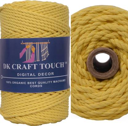 Dk Craft Touch Lemon yellow 4mm (100m) Twisted Macrame Cotton Thread/Cord Roll For Craft Work