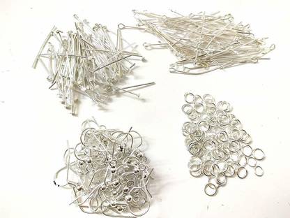 Crafts Haveli Quilling And Jewellery Making Acessories Head Pins, Eyepins, Jump Rings, Ear Hooks Clasps - Silver ( 100Pc Each )
