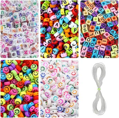 REGLET DIY 1050 Alphabet Beads (3 types) and 130 Emoji Beads (2 types) for Art & Craft