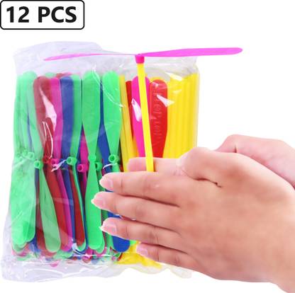BRAND HOME 12 Pcs Bamboo Dragonfly Hand Rub Propeller Novelty Hand Helicopter Flying Toy