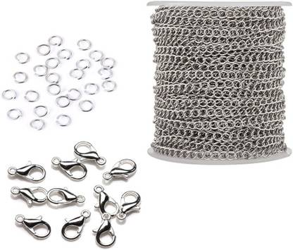 Crafts Haveli Combo of Link Extension Necklace Anchor Chain & Jump Ring For Jewelry Making, Silver 3mm Length 5 Mtr & 20 Lobster