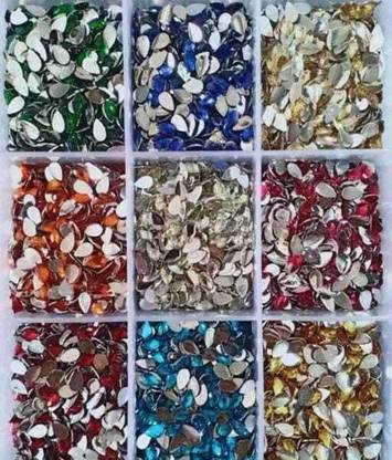 केव्रिज़ 5*8mm Drop Shape Multicolour Crystal Kundan Resin Beads Stone for Art & Craft