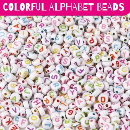 क्रूफ Acrylic Round Alphabet Beads,DIY Bracelet Necklace Letter Beads