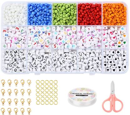 बीड्सnफैशन Glass Seed Beads and Alphabet Beads With Finding For Making Bracelets