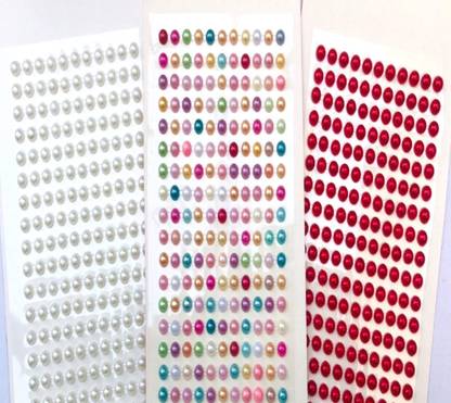 DEZIINE Colourful Pearl Stone Self Adhesive Crystal Stickers-Multi, White & Red set of 3