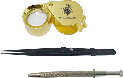 HAMMER MAN 10X Jewelers Loupes Magnifying & Diamond Holder Picker Tools 4 Prong