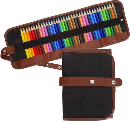 DEZIINE 48 Holes Canvas Wrap Roll Up Pencil Case Pen Bag Holder Handmade Storage Pouch