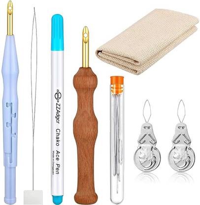 PATPAT 17 Pieces Fullset Punch Needle Embroidery Starter Kits Rug Punch Needle Tool Threader Fabric Embroidery Hoop Yarn Punch Needle for Beginner