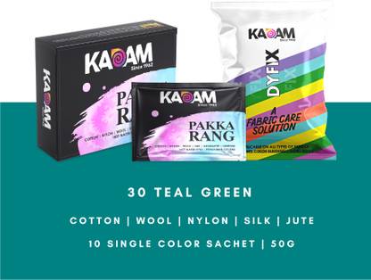 KADAM Fabric Dye Colour, Shade 30 Teal Green, Pack of 10 Single Color Pouches
