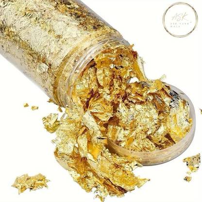 ask vark wala ASK Gold Foil Flakes pack of (2) Imitation Metallic Leaf (Gold,10grm)M-9