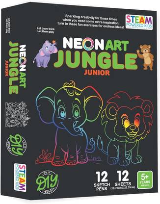 Game Phactory Jungle Creative Coloring Kit with 12 Sheets (18.75 X 22.25 cm) and 12 Sketch