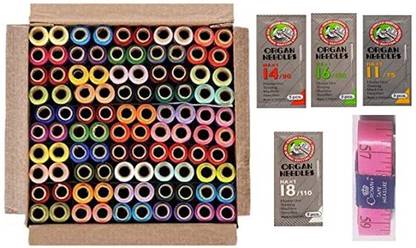 जेफ्फी Vardhman Threads for Sewing (100 Piece) and Organ 1 Measuring Tape (11,14,16,18)