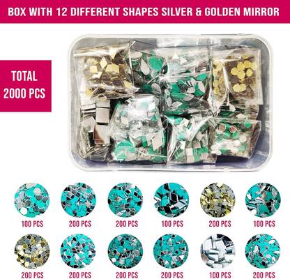 Qroof Mirror for Craft Work 12 Different Type Shapes Total with Glue Cone