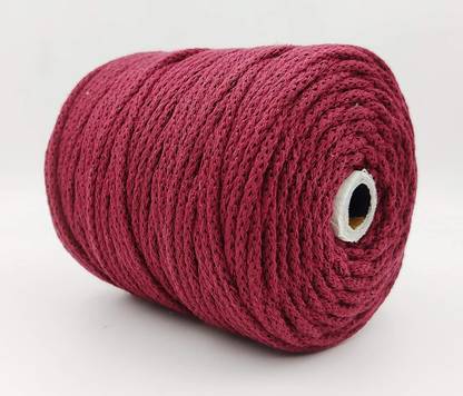 Bobbiny 4MM 50 METERS Knitted Cotton Cord/Dori Thread Yarn for Macrame Rope Maroon .