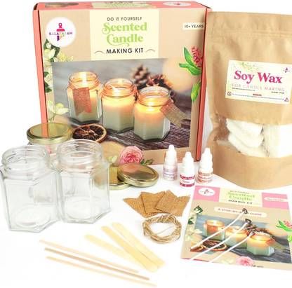 Kalakaram Scented Jar Candle Making with Complete Supplies, Candle Making Kit, Hobby Kit