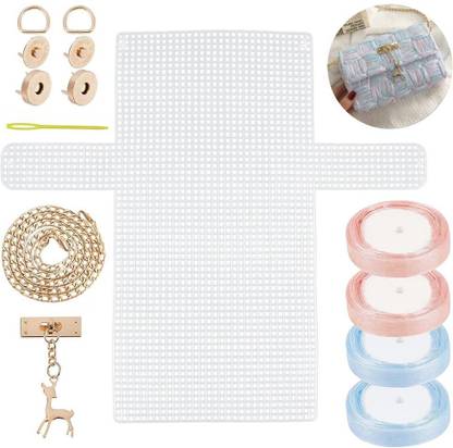 HASTHIP DIY Crochet Bag Kit Plastic Mesh Canvas Yarn Crafting Set for Creative Projects