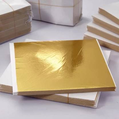 UNIQUE GOLD LEAFING STUDIO 100 pcs Gold Leaf, Gold foil for Artwork & Crafts Size 8x8.cm