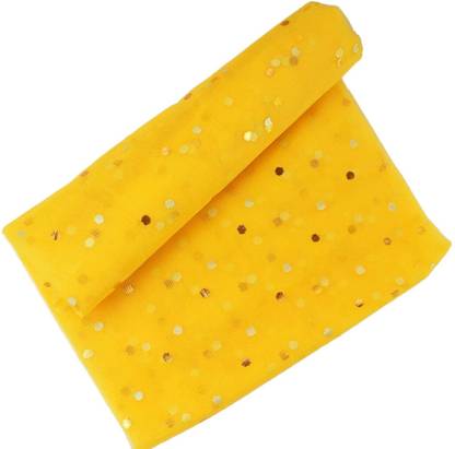 एशियाई Dotted Mesh Net Fabric 42 inch Width and Length 4.5 Meters (Yellow)