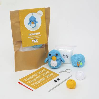 The Original Knit Beginner's Crochet Kit- Penguin - Blue White & Yellow