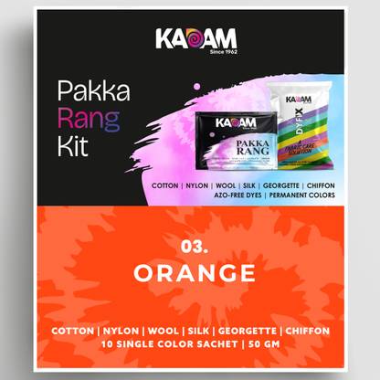 KADAM Fabric Dye Colour, Shade 03 Orange, Pack of 10 Single Color Pouches