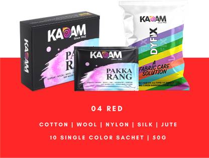 KADAM Fabric Dye Colour, Shade 04 Red, Pack of 10 Single Color Pouches
