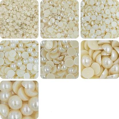 BDRMKH Half Cut Pearls for Jewellery Making Craft (Small, Cream)