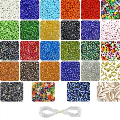 INDIKONB Seed Beads, Evil Eye, Spacer, Heart, Crystal Jewellery Making Beads Combo Set